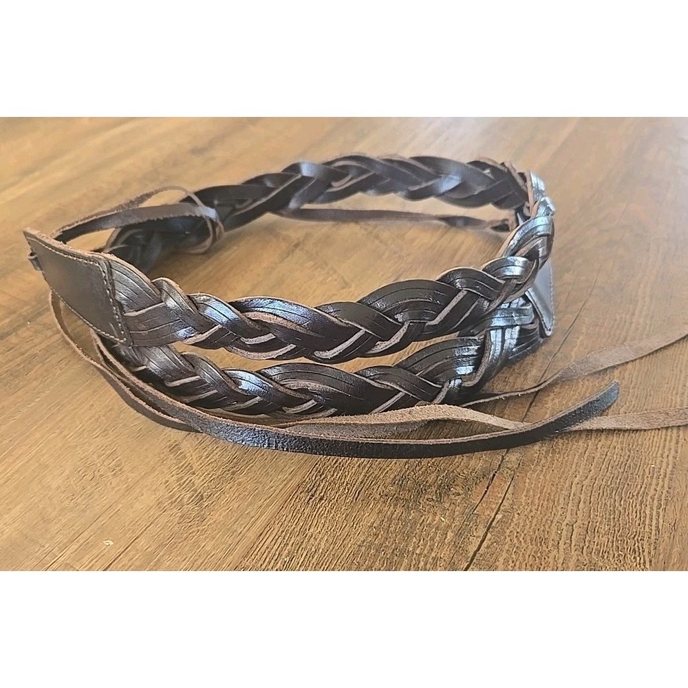 J Jill Ladies Braided Tie Belt Italy Genuine Leather 1.5" Wide Brown M/L to 42"